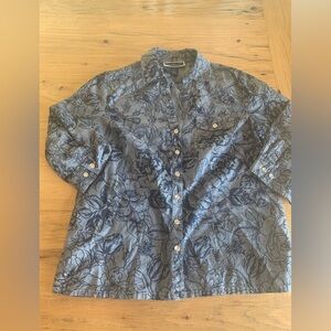 Karen Scott 3/4 Sleeve Floral Button‎ Down Blue Shirt Women’s Medium Preloved